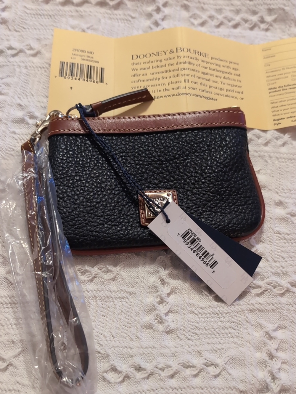 Dooney & Bourke Pebbled Leather Medium Wristlet In Midnight Blue